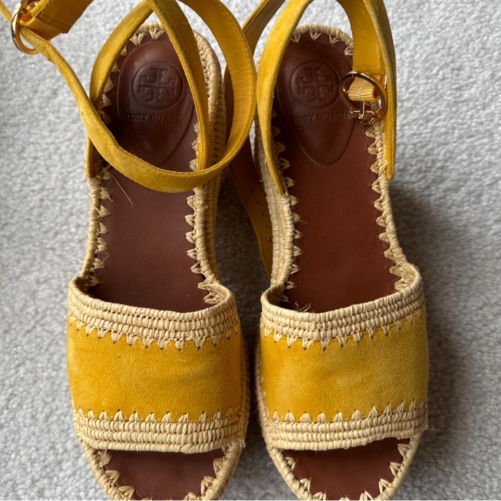 Tori Burch Yellow Espadrille Wedge Sandals - Picture 2 of 4